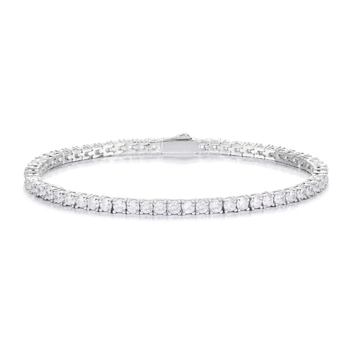 SZJINYU 316L Stainless Steel Moissanite Tennis Bracelet for Women Men 3/4/5MM D Color VVS1 Round Lab Created Moissanite Tennis Chain Bracelets Jewelry Gift (3MM Silver 6.5inch)
