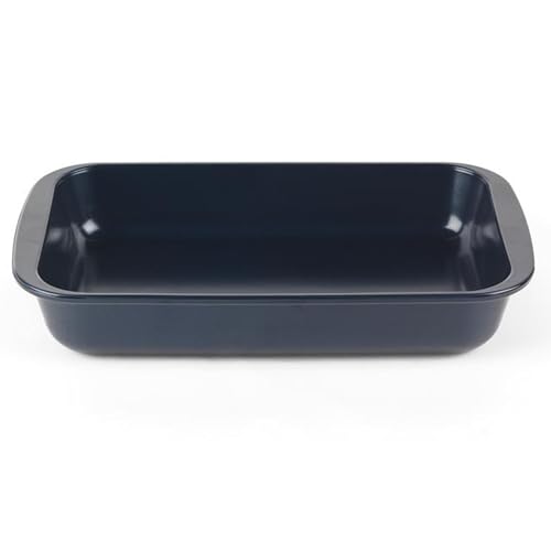 Progress BW11679WK Thermo Glass Roasting Tin – Large Roaster, Glass Baking Dish, For Oven, Freezer, Microwave, Lasagne Dish, Easy Grip, Triple Layer Technology, Bakeware for Meal Prep, 29cm, Navy Blue