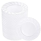 BUCLA 100PCS White Plastic Plates-6.6inch Disposable Dessert/Salad Plates-Premium Plastic Plates For...