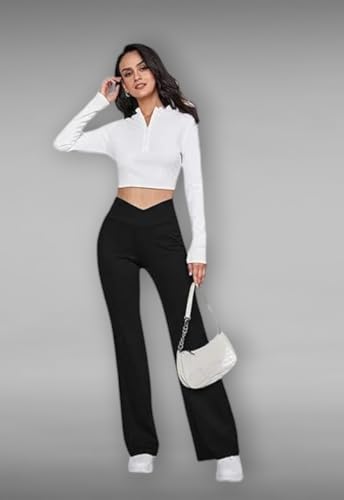 Image of Imperative Crossover Flared Leggings with Phone Pockets | Gym Tights | Yoga Pants |All Day Leggings