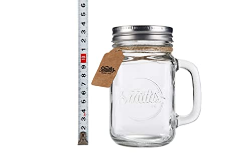 Smith's Mason Jars 4X Mason Jars 16 Oz, Old Fashioned Mason Jar With Lid And Straw, | Perfect For Milkshake Glasses And Mason Jar Drinking Glasses, | Ideal For Overnight Oats, Iced Coffee, Tea #TOP3