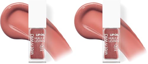 wet n wild Lip Oil - Lightweight, Non-Sticky, Hydrating &amp; Nourishing Formula with Marula &amp; Jojoba Oils, Vegan &amp; Cruelty-Free - Cocoa Rose (Pack of 2)