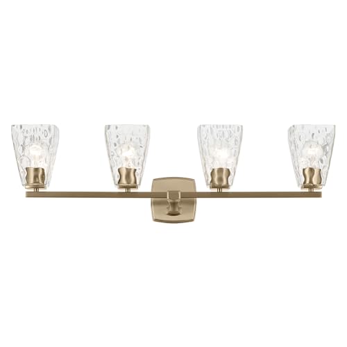 Image of Kichler Marant 4-Light Bathroom Vanity Light Fixture with Clear Water Glass in Champagne Bronze for Over Mirror, Modern Wall Mount Lighting (33.25 inch x 9.5 inch x 6.75 inch), 55217CPZWTR