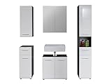 trendteam smart living - Line - Badkombination - Weiß Hochglanz/Grau - Waschbeckenunterschrank, Spiegelschrank, Hochschrank, Hängeschrank, Schrank - (BxHxT) 150 x 182 x 31 cm - chromglänzende Griffe