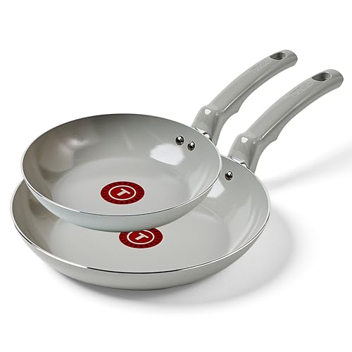 T-fal Refresh Conjunto de frigideiras antiaderentes de cerâmica de 20 cm e 26 cm, cinza lua