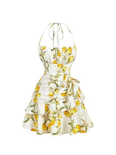 Image of Floerns Women's Floral Halter Ruffle Tiered Cute Summer Mini Dress Milkmaid Vacation Sundress