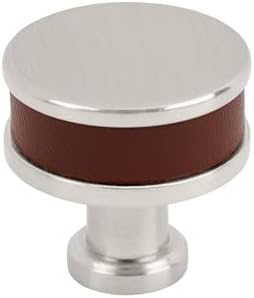 Signature Hardware 954065-114 Lazzara 1-1/4 Inch Brown Leather Mushroom Cabinet Knob - Satin Nickel