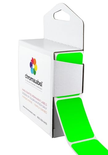 ChromaLabel 1 x 1.50 Inch Permanent Color Code Rectangle Labels, 250 Labels per Dispenser Box, Fluorescent Green