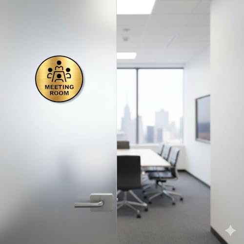 Image of Premium Brush Steel Gold Finish Acrylic Meeting Room Door Sign Easy to Mount Self-Adhesive Tape Signage for Hotel Office Resort Society Corporate Business Hospital
