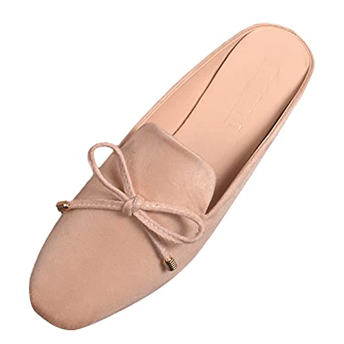 Chaussures en daim rose à bout carré confortables et stables pour femme