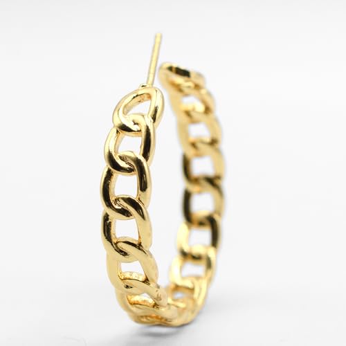 1.25" Inch Cable Wire Mesh Chain Hoop Earrings, Hinge with Notched Post Closures, 18k Yellow Gold Filled Plated4