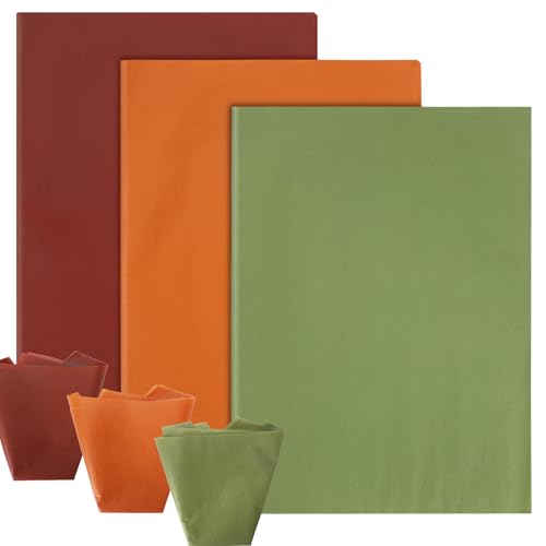60 Sheets Fall Color Tissue Paper, 14'' x 20'' Sage Green Orange Burgundy Color Gift Assorted Wrapping Tissue for Autumn Birthday Gifts Decor Baby Shower Presents Packaging Party Supplies