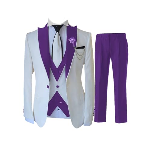 Men Long Sleeve Tuxedo Three Piece Set Slim Fit Wedding Suit with Blazer Vest Pants for Wedding Groom