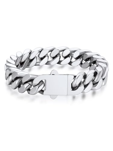Bandmax Chunky Big Miami Cuban Link Chain Bracelet for Men 80S 90S Hip Hop Party Jewelry Mens Stainless Steel Shining Metal Hand Chain 7 Inches