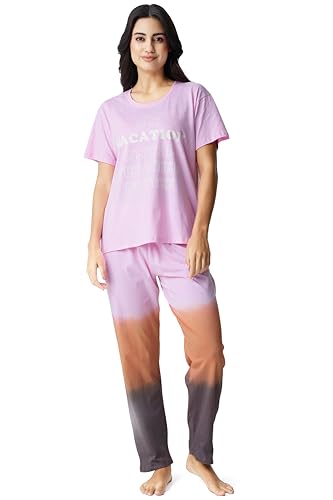 Image of Night Suit for Womens Checks Printed Cotton Night Dress of Top and Pajama Set 9410