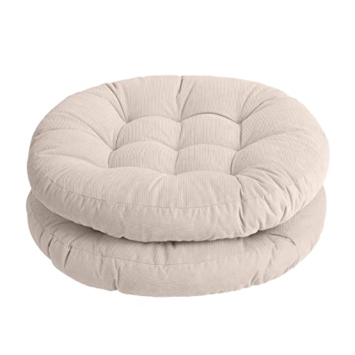 Tiita Round Office Chair Cushions 22x22 Inch Outdoor Seat Pads Set of 2 Throw Floor Pillows for Adults Sitting Patio Garden, Beige
