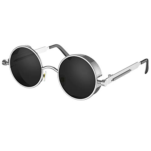 Image of PROUDDEMON Retro Gothic Steampunk Sunglasses for Women Men Round Lens Metal Frame