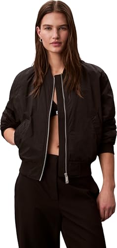 Calvin Klein Cazadora bomber Mujer Essential Nylon Jacket impermeable, Negro (Black), L