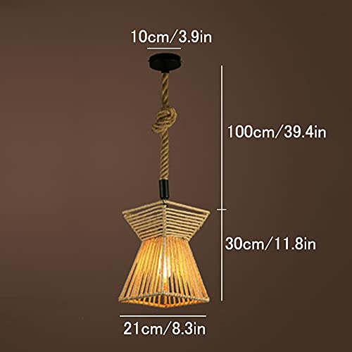 Lustre rural E27 en fer forgé carré et corde de chanvre pour plafond