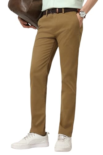 Image of Peter England Men's Super Slim Fit Stretchable Everyday Casual Trouser | Scoop Pocket Premium Twill Chinos | Flat Front