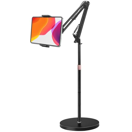 Awlbstruse Tablet Floor Stand, Overhead Bed Phone Stand with 8.8 lb Super Stable Base & Angle/Height Adjustable, Compatible with 4.5''-13'' iPhone, iPad Pro 12.9, Galaxy Tab, Kindle, Phones