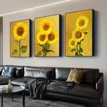 Affiche Toile Tournesol Doré Rompre la Monotonie des Murs Clairs Lot de 3 Salon