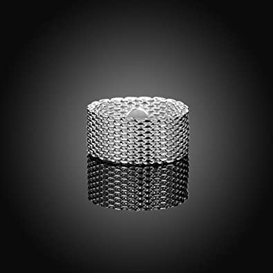 925 Sterling Silver Plating Fashion Knitted Woven Mesh Ring Women's Wedding Ring Metal Mesh Eye Ring3