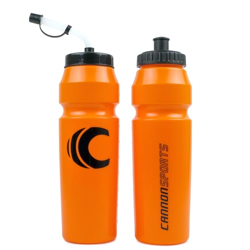 Image of Cannon Sports 1 Liter Sports Water Bottle, BPA-Free, 34 Oz Capacity, Large Mouth, 2 lids (Straw and Squeeze), Great For Helmet Sports Such As Hockey, Lacrosse, Football, Boxing (Orange)