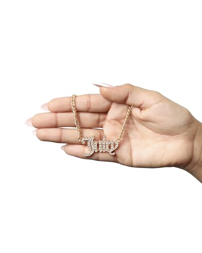 Juicy Couture Necklace for Women Gothic Logo Pendant, 16"+2" Gold-Tone Juicy Necklace with Clear Crystals3