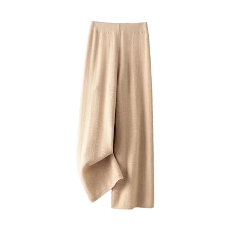 Women Wool Herringbone Pattern Knit Loose Pants Thick Straight Pants Soft Fine Wool Long Trousers