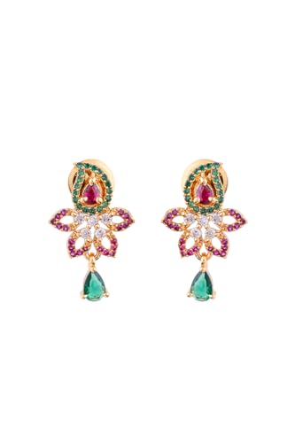 Image of Radha's Creations brass Ruby Emerald stud earrings one gram gold for women and girls one gram gold