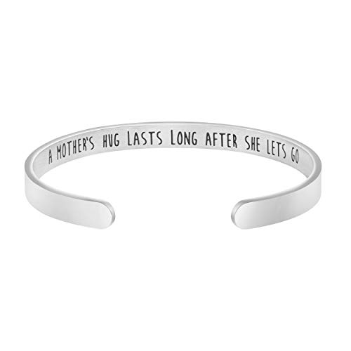 Joycuff Mom Bracelet Gift For Mother's Day Mantra Cuff Bangle Bracelet (A Mother's Hug Lasts Long After She Lets Go) #TOP25