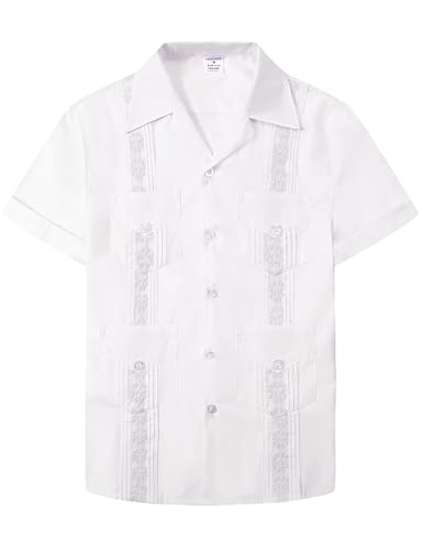 COSLAND Boy's Guayabera Shirts Short Sleeve Button Down Shirt, XS-L