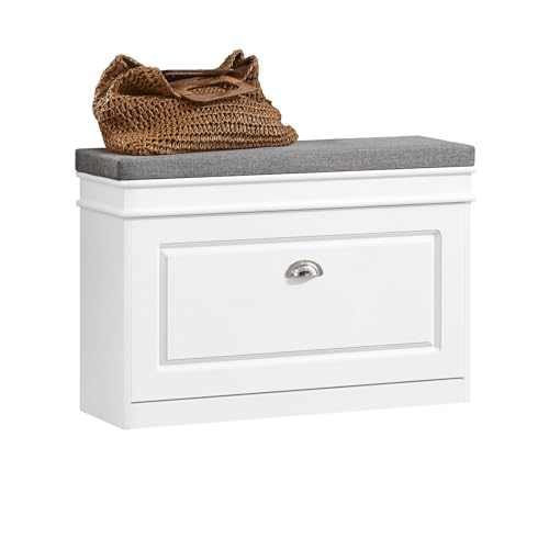 SoBuy Small Shoe Storage Bench, Narrow Shoe Cabinet for Entryway, Shoe Rack with Cushion&2 Tiers...
