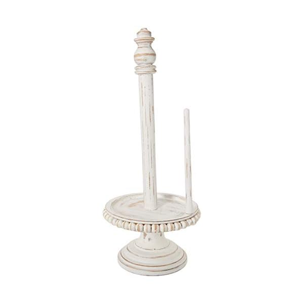 Mud Pie 47100002 Farmhouse Washed Beaded Wood Pedestal Paper Towel Holder, 16" x 6" Dia, White, Grey