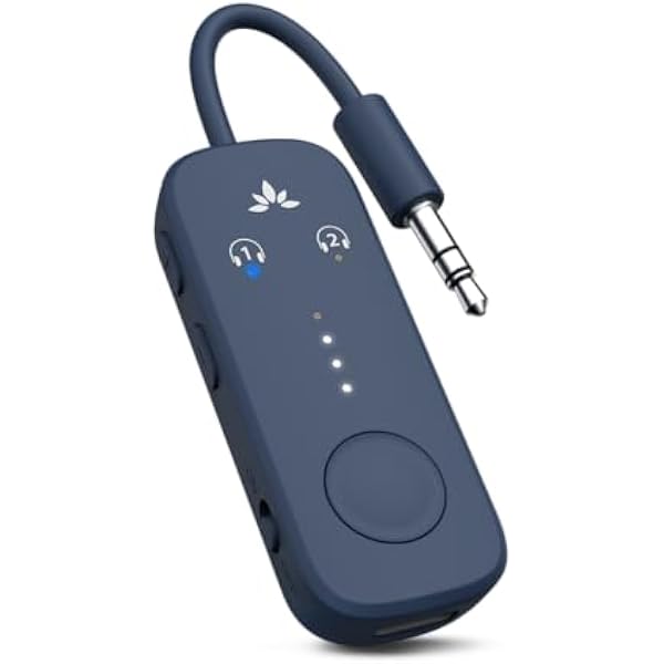 Avantree Relay – adapter Bluetooth do samolotu z chipsetem Qualcomm, obsługa 2 słuchawek, 25 h pracy, aptX Adaptive i HD audio, nadajnik dla AirPods, Bose i podróży lotniczych