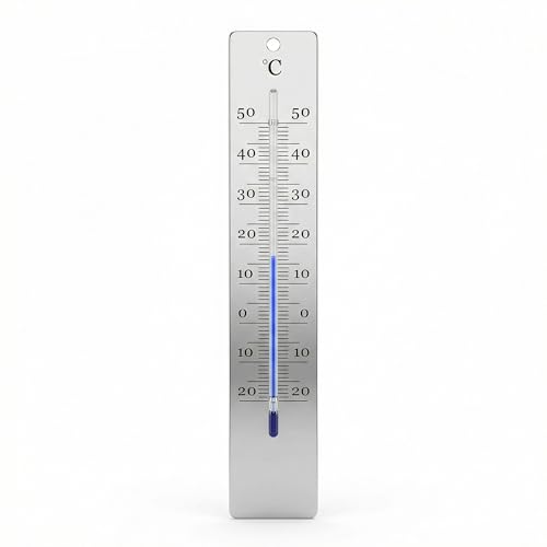 Lantelme Edelstahl Gartenthermometer Temperaturanzeige Analog -20C bis 50C | 28cmx4 5cm Analog Thermometer für Innen Außen Garten | Außenthermometer Edelstahlthermometer
