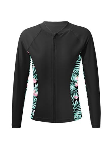 Hedmy Girls Three Pieces Rash Guard Set with Zip-up Swim Top with Bikini Tops and Swim Shorts Set Summer Beachwear3