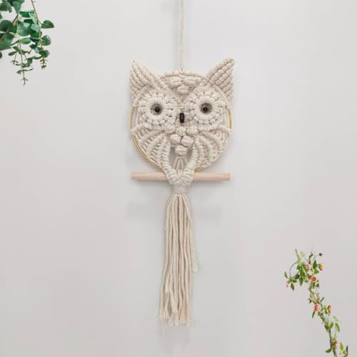Image of JH Gallery Macrame Owl Wall Decor Hanging, Bohemian Cotton Rope Handmade Owl Tapestry for Bedroom, Living Room and Office Decor, Boho Theme Home Decor Tapestry.