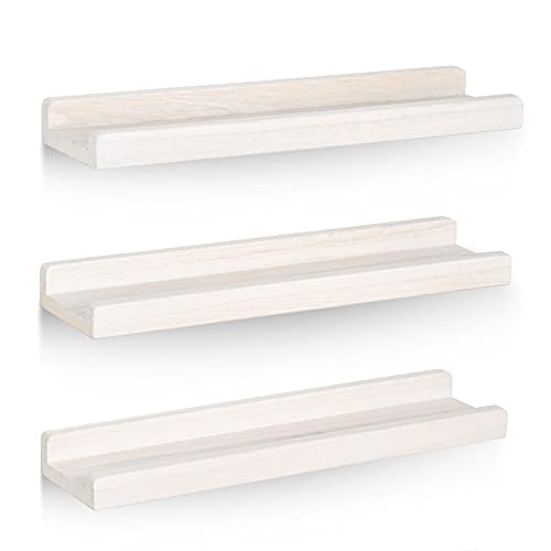 Image of Emfogo Floating Ledge Shelves Rustic Wood Wall Shelf Set of 3 for Storage and Display 16.9 inch Vintage White