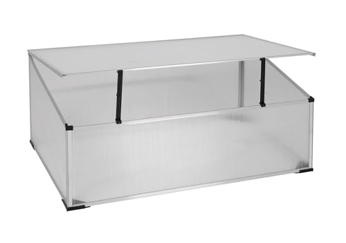 Spetebo Frühbeetkasten mit Aluminium Rahmen - 100 x 60 cm - Kleines Gewächshaus mit Schrägdach - Polycarbonat Treibhaus Kasten Gemüsebeet Abdeckung