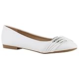  stiefelparadies Damen Ballerinas Leder-Optik Flats Slippers Übergrößen Ballerina Slip-Ons Spitze Nieten Schleifen Freizeit Schuhe 141362 Weiss 40 Flandell