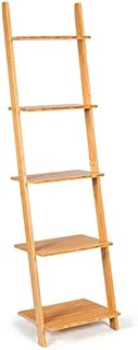 CASART 5 Tiers Ladder Rack, Wall Display Shelf Stand, Home Office Storage Shelving Unit Flower Plants Organiser Stand for Living Room Kitchen Bathroom (35 x 43 x 165cm, Natural)