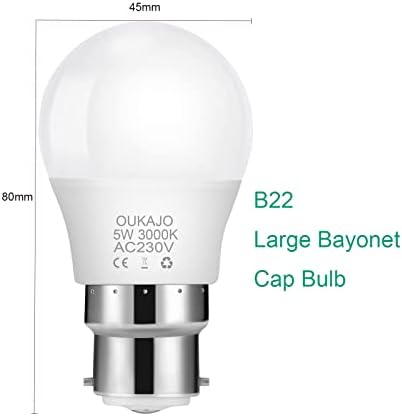 B22 LED Bayonet Light Bulb,5W,40W Equivalent,3000K Warm White,CRI>80,Non Flicker,Non Dimmable,2 Pack