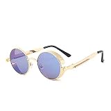 BOZONLI Vintage okrągłe okulary przeciwsłoneczne, ochrona UV400 koło retro steampunkowe okulary przeciwsłoneczne dla kobiet i mężczyzn, Złoty + niebieski, rozmiar uniwersalny