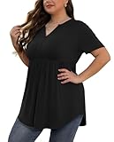 SHIJIALI Womens Plus Size Tops Tunic 2026 Casual Soft Short Sleeve V Neck Henley Shirts 1X-5X