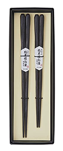 丸十(Marujyu) 箸 縞黒檀 23cm・21cm 彫刻木箸 ペア 黒箱入 800215 2膳入