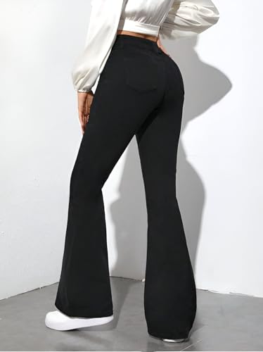 Image of Ben Martin Women's Black High Waist Jeans || Flared Bell Bottom Bootcut Pants || Wide Leg Stretch Denim - Perfect for Travel, Party & Everyday Use - Sizes 30 (0)