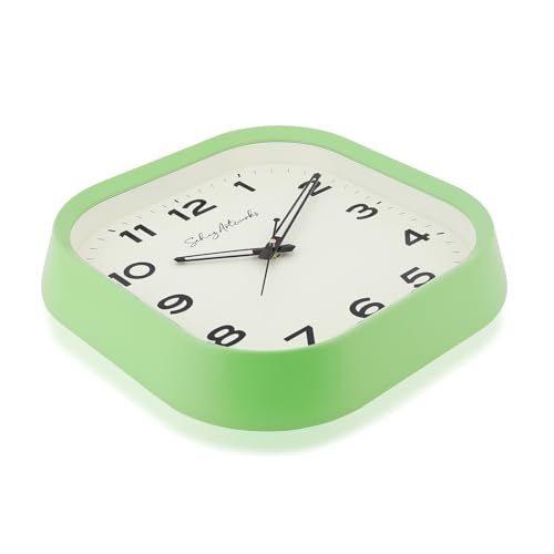 Image of Sehaz Artworks Silent Square Wall Clock for Hall | Green - 28x28 CM | Non Ticking, Designer Wall Clock for Bed Room Silent Sweep, Wall Watch for Living Room Stylish, Clock for Living Room Stylish