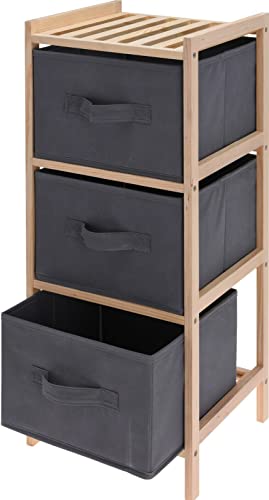 Image of Muddy Hands 3 Drawer Wooden Storage Chest with Grey Fabric Bins – Bedroom, Bathroom & Living Room Organiser Cabinet